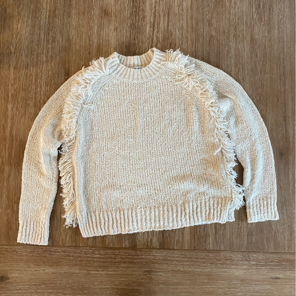 Madewell Women’s Ivory Fringe Crewneck Sweater NWOT
